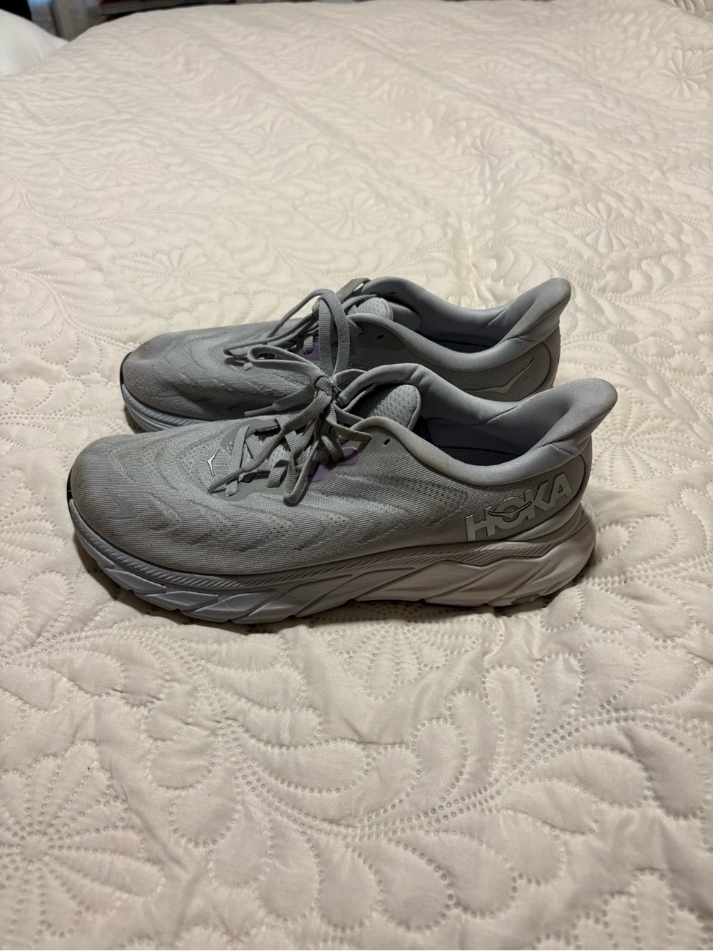 Hoka Women’s Light Gray Cushioned Running Sneakers